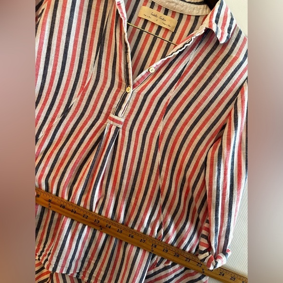 ISABELLA SINCLAIR Anthropologie S Boho Coast LINEN Candy Stripe Hankie Hem CLEAN - Picture 10 of 11